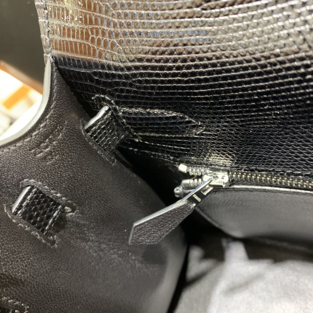 Hermès（爱马仕）Kelly 凯莉包 蜥蜴皮 黑色 银扣 28cm