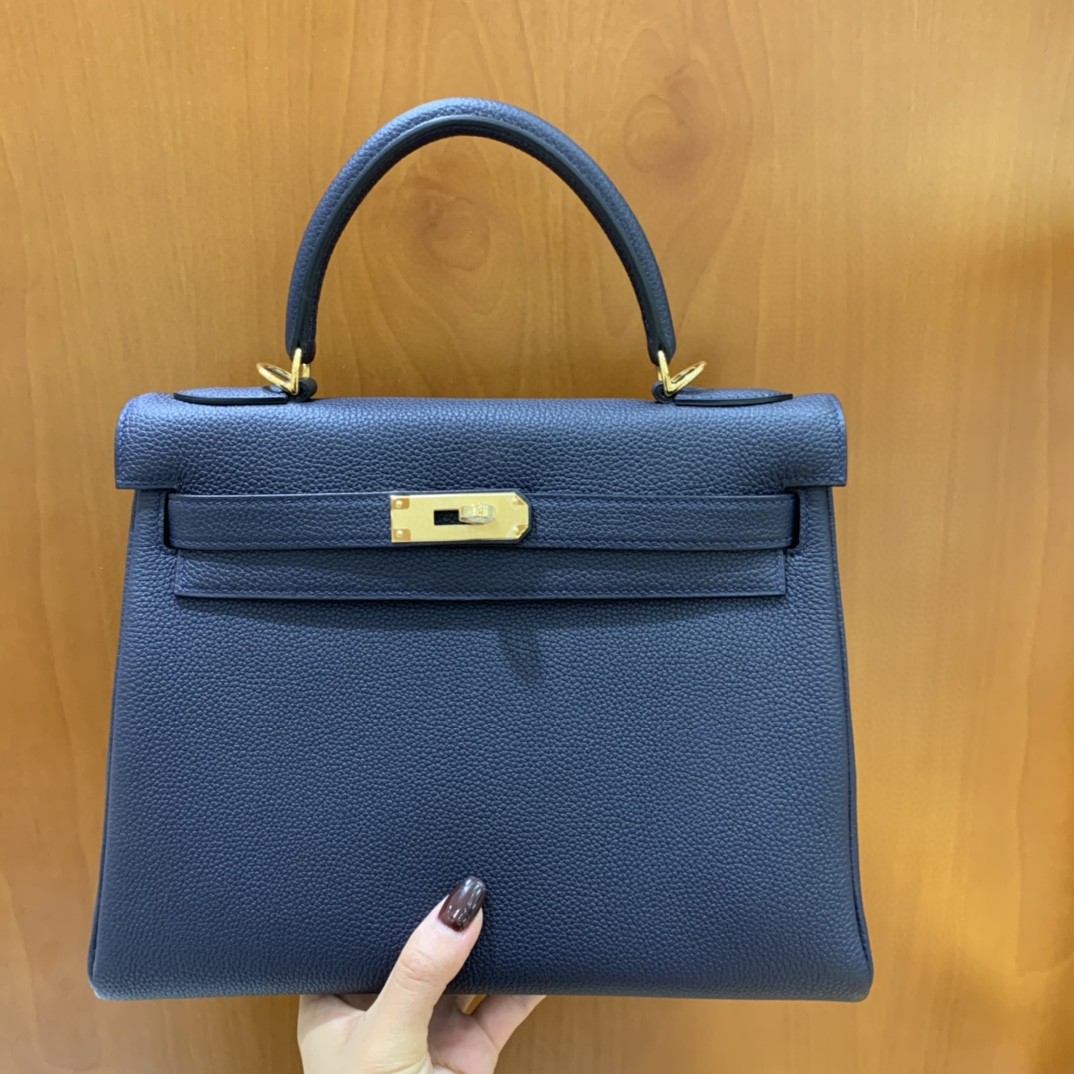 Hermès（爱马仕）Kelly 凯莉包 Togo 午夜蓝 金扣 28cm