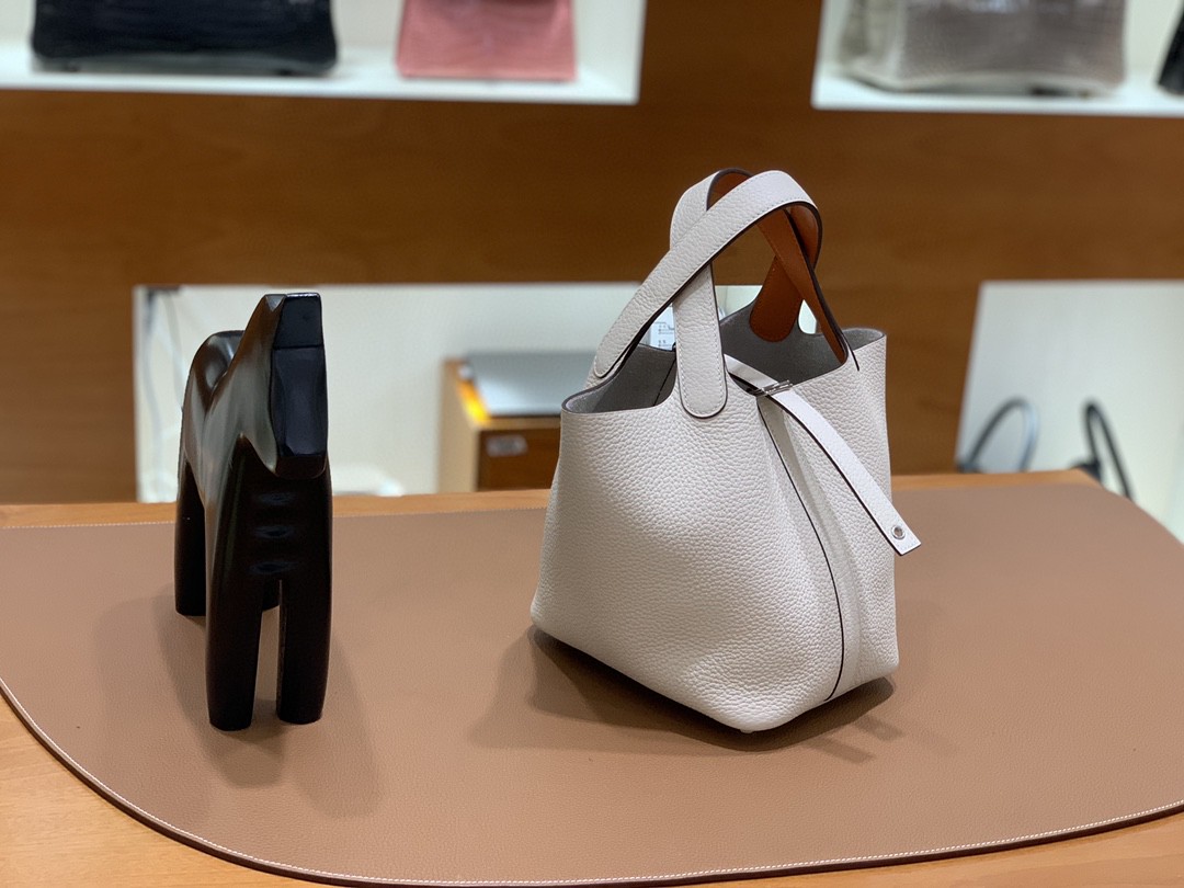 Hermès（爱马仕）Picotin 菜篮包 TC拼Swift 奶油白拼橙色 银扣 18cm