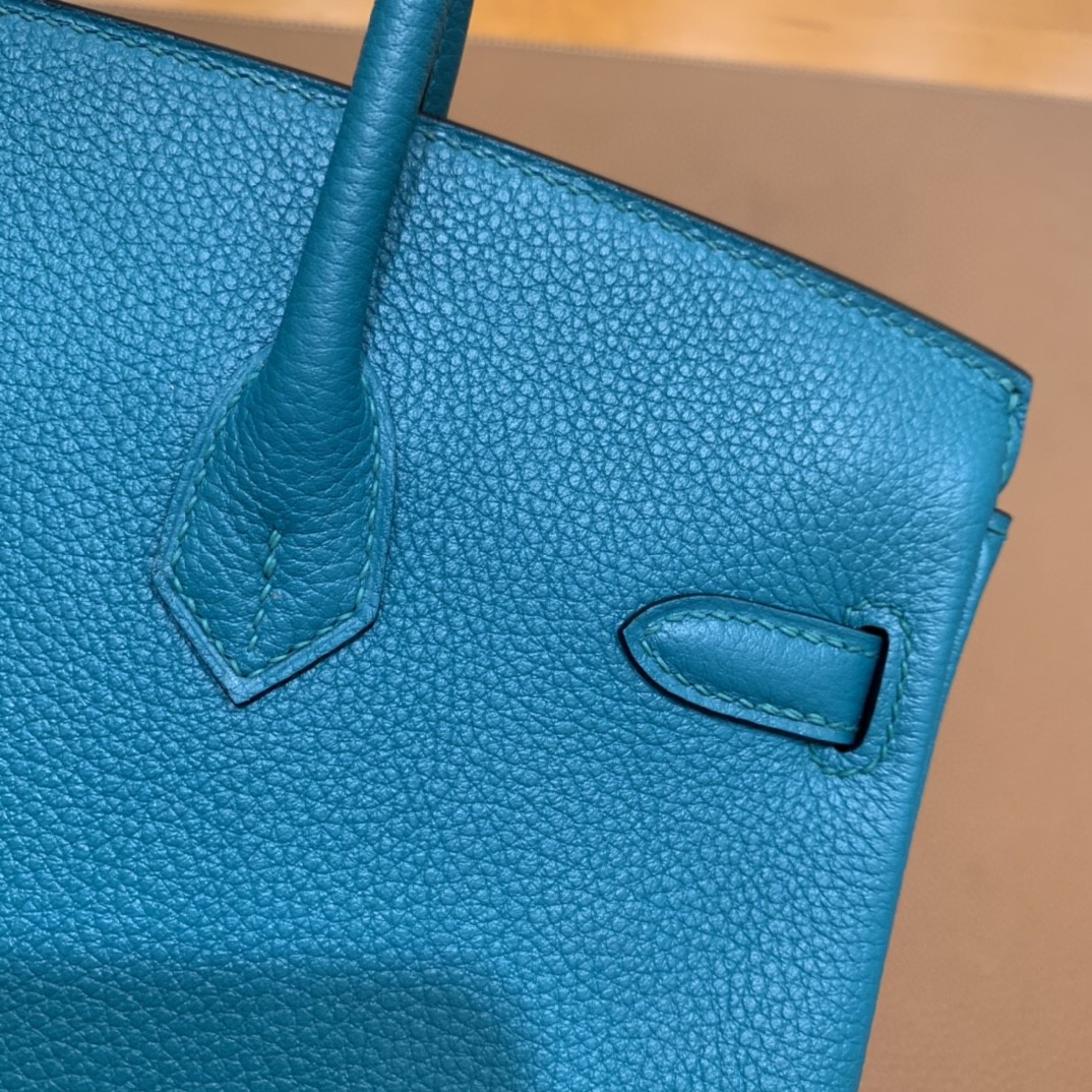 Hermès（爱马仕）Birkin 铂金包 Togo 孔雀蓝 金扣 25cm