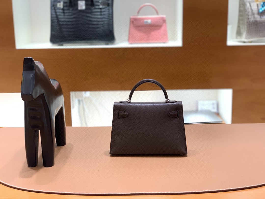 Hermès（爱马仕）mini Kelly 迷你凯莉 山羊皮 新色 哈瓦那色内拼陶瓷色 19cm 银扣