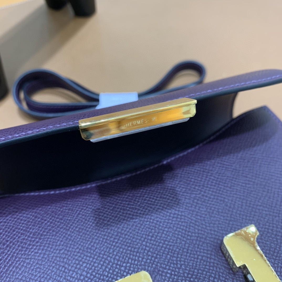 Hermès（爱马仕）Constance 空姐包 Epsom 葡萄紫 19cm 金扣