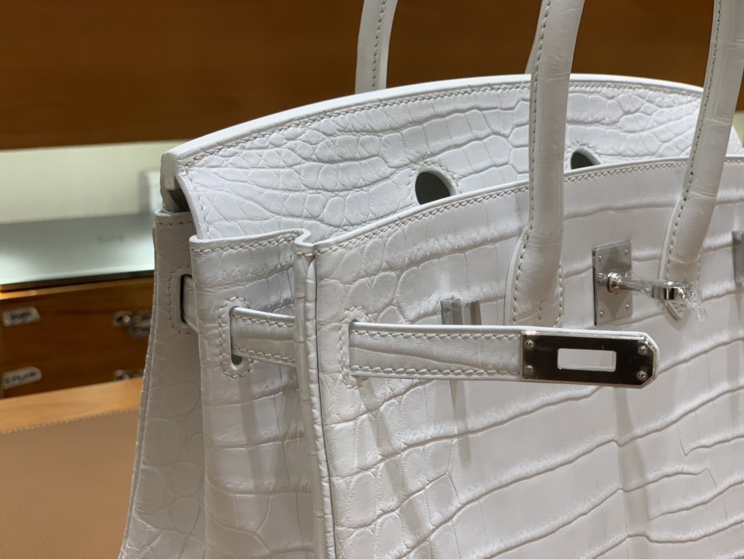 Hermès（爱马仕）Birkin 铂金包 雾面尼罗鳄 纯白 银扣 25cm