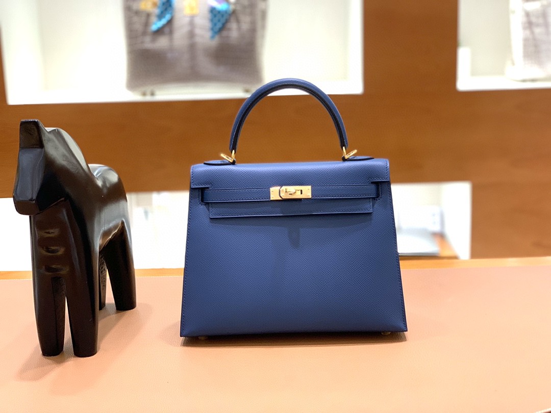 Hermès（爱马仕）Kelly 凯莉包 Epsom 深邃蓝 金扣 25cm