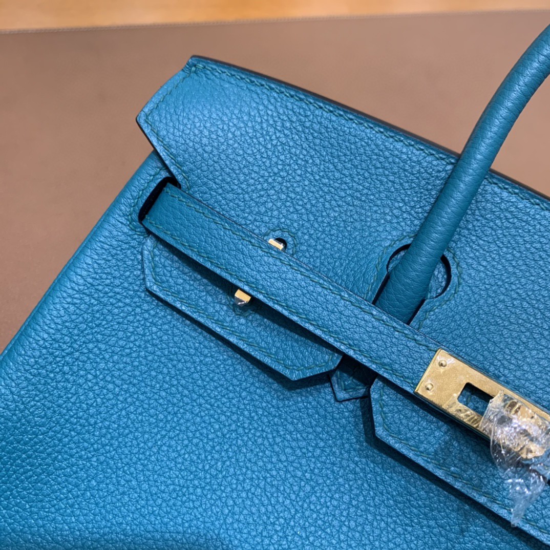 Hermès（爱马仕）Birkin 铂金包 Togo 孔雀蓝 金扣 25cm