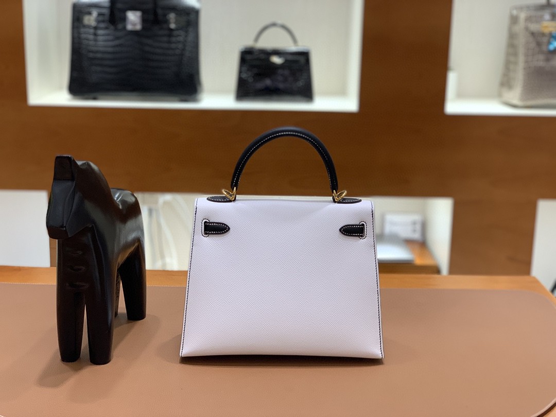 Hermès（爱马仕） Kelly 凯莉包 epsom 黑色拼纯白 金扣 反色线 25cm