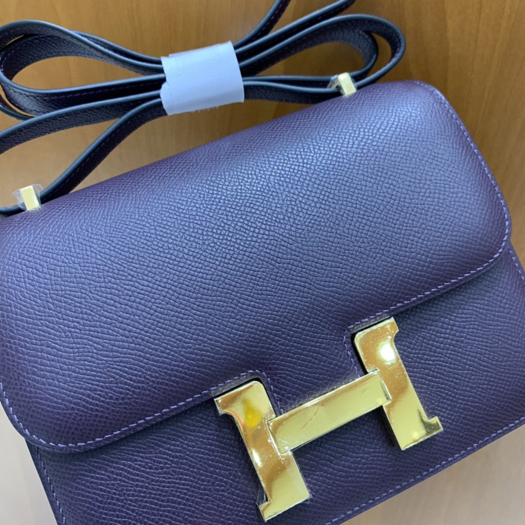 Hermès（爱马仕）Constance 空姐包 Epsom 葡萄紫 19cm 金扣