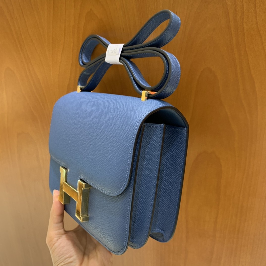 Hermès（爱马仕）Constance 空姐包 Epsom 玛瑙蓝 19cm 金扣