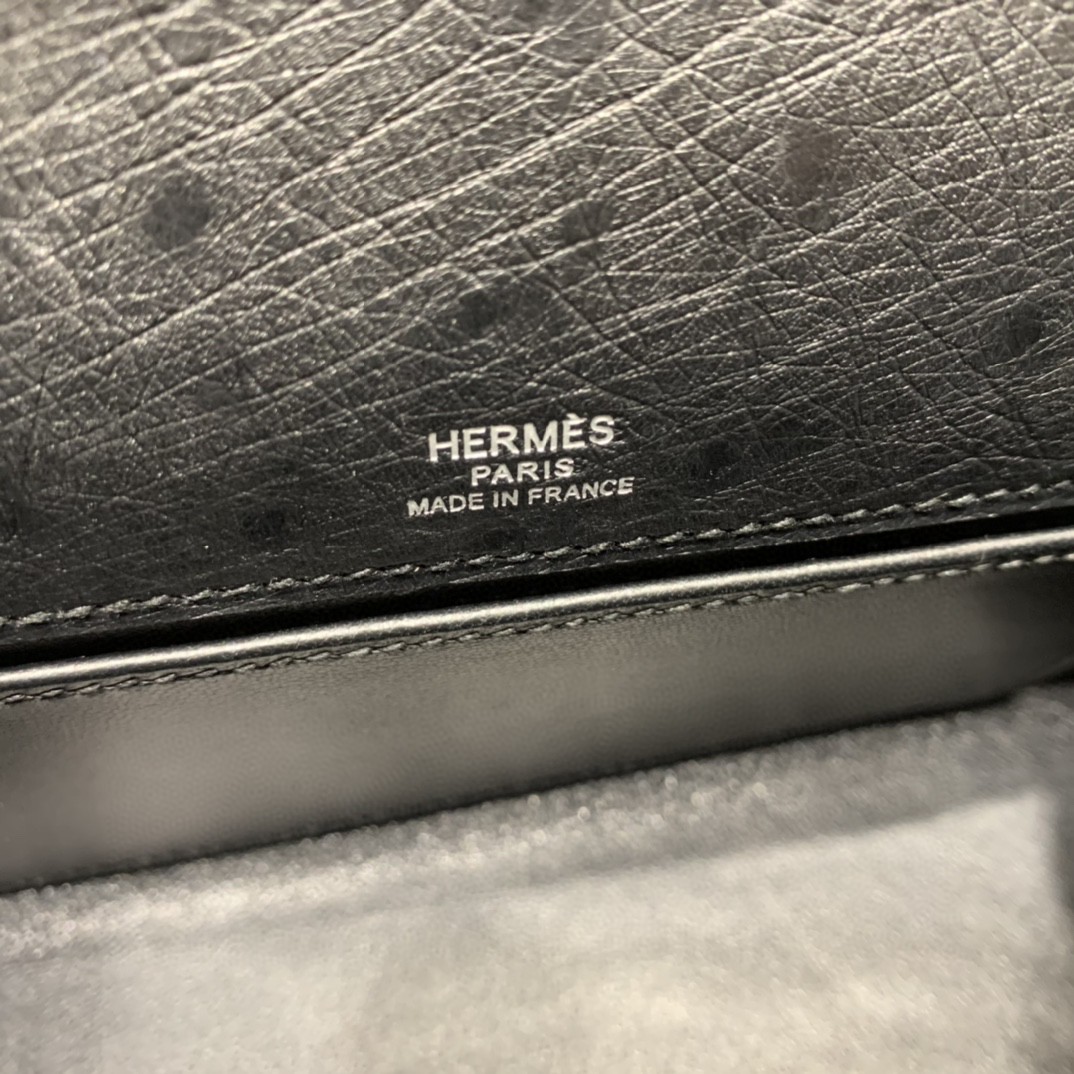 Hermès（爱马仕）mini Kelly 迷你凯莉 鸵鸟皮 黑色 银扣 22