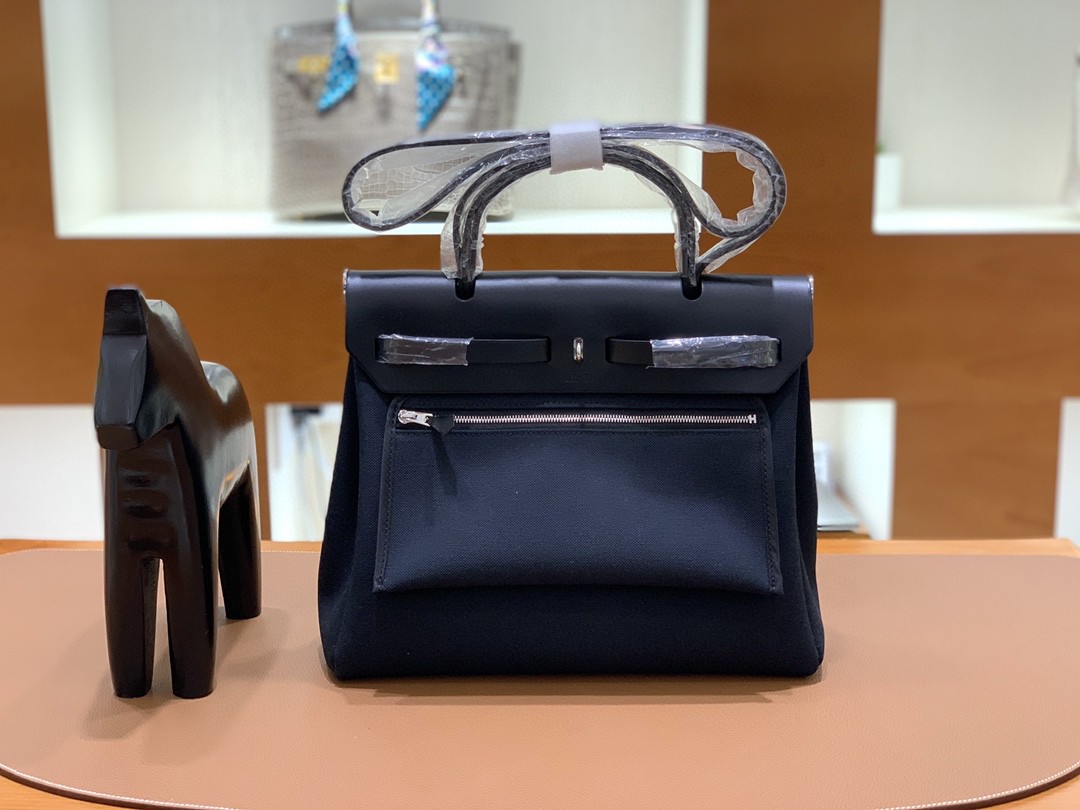 Hermès（爱马仕）herbag Box帆布 黑色 内缝 银扣 31cm