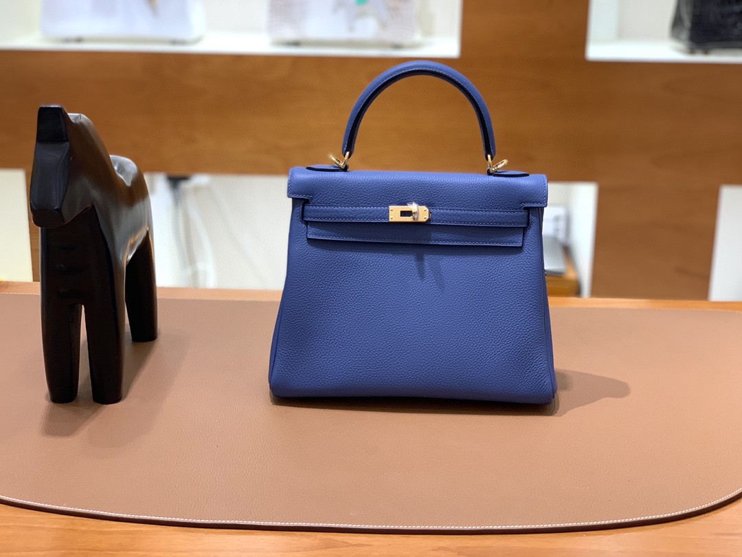 Hermès（爱马仕）kelly 凯莉包 Togo 玛瑙蓝 25cm 金扣