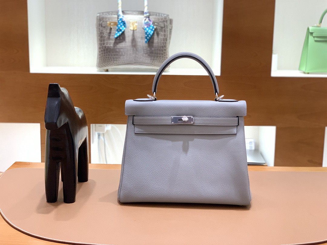 Hermès（爱马仕）Kelly 凯莉包 Togo 海鸥灰 银扣 28cm 现货