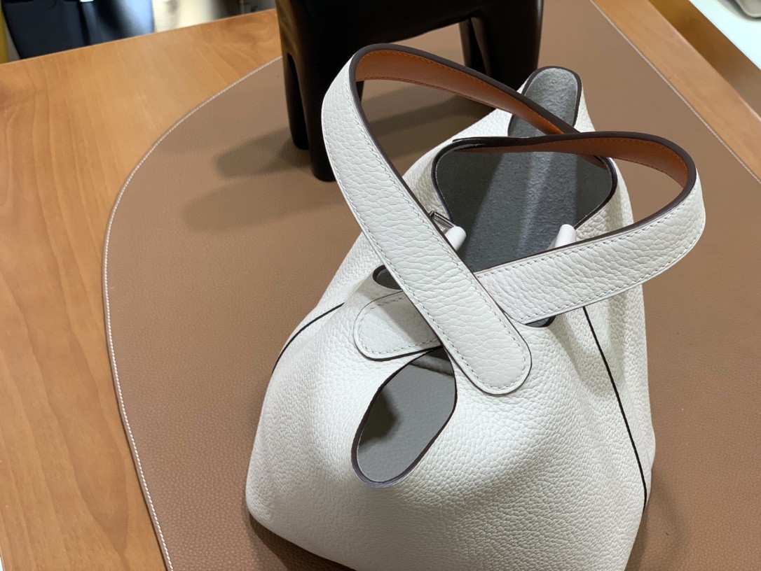 Hermès（爱马仕）Picotin 菜篮包 TC拼Swift 奶油白拼橙色 银扣 18cm