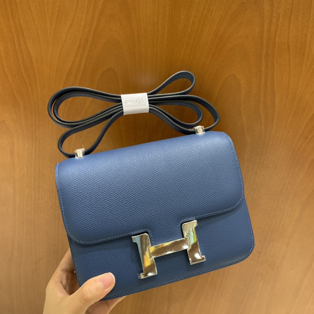 Hermès（爱马仕）Constance 空姐包 Epsom 玛瑙蓝 19cm 银扣