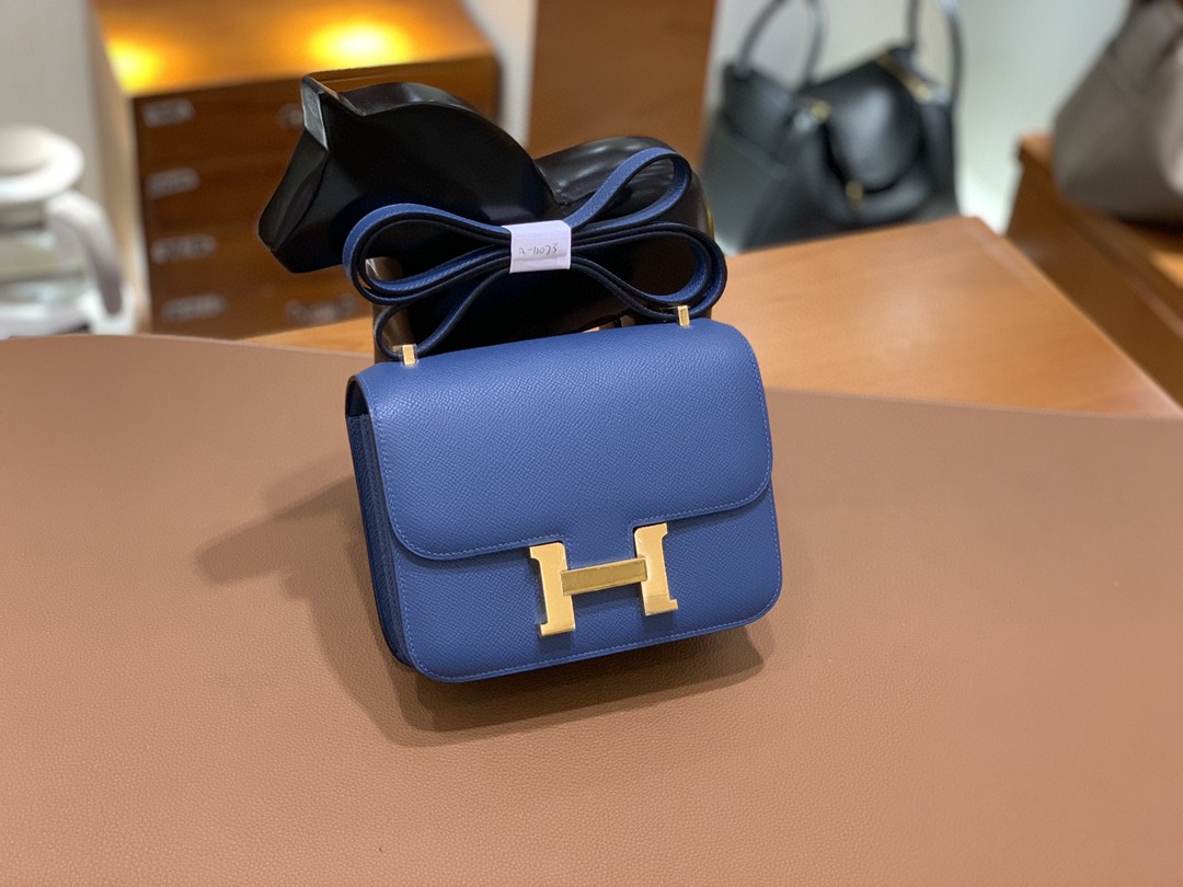 Hermès（爱马仕）Constance 空姐包 Epsom 玛瑙蓝 19cm 金扣