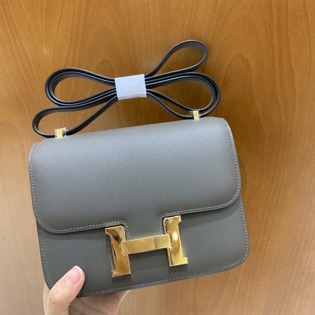 Hermès（爱马仕）Constance 空姐包 Epsom 锡器灰 19cm 金扣