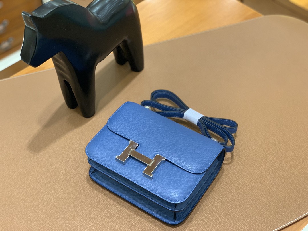 Hermès（爱马仕）Constance 空姐包 Epsom 玛瑙蓝 19cm 银扣