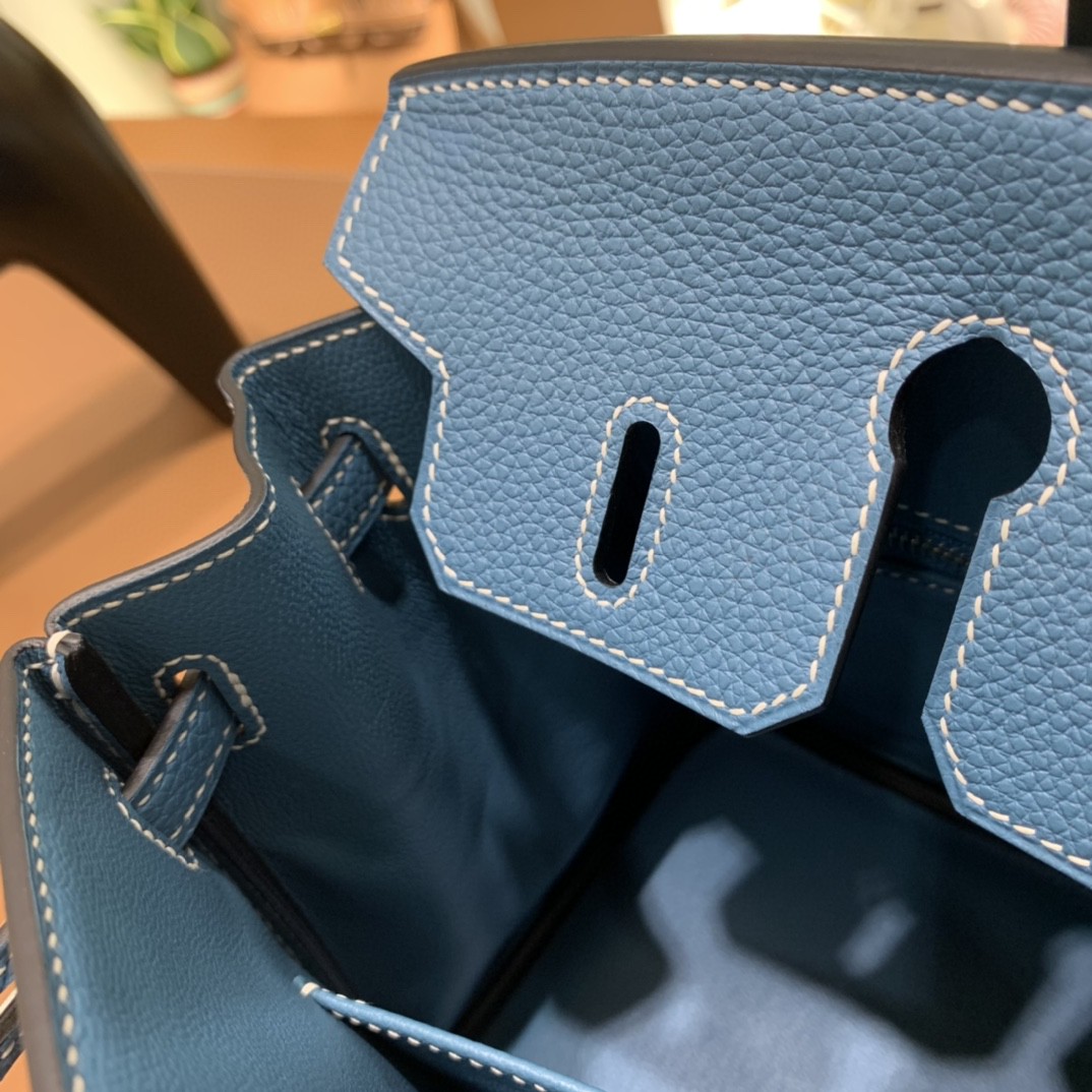 Hermès（爱马仕） Birkin 铂金包 Togo CK75 牛仔蓝 银扣 25cm