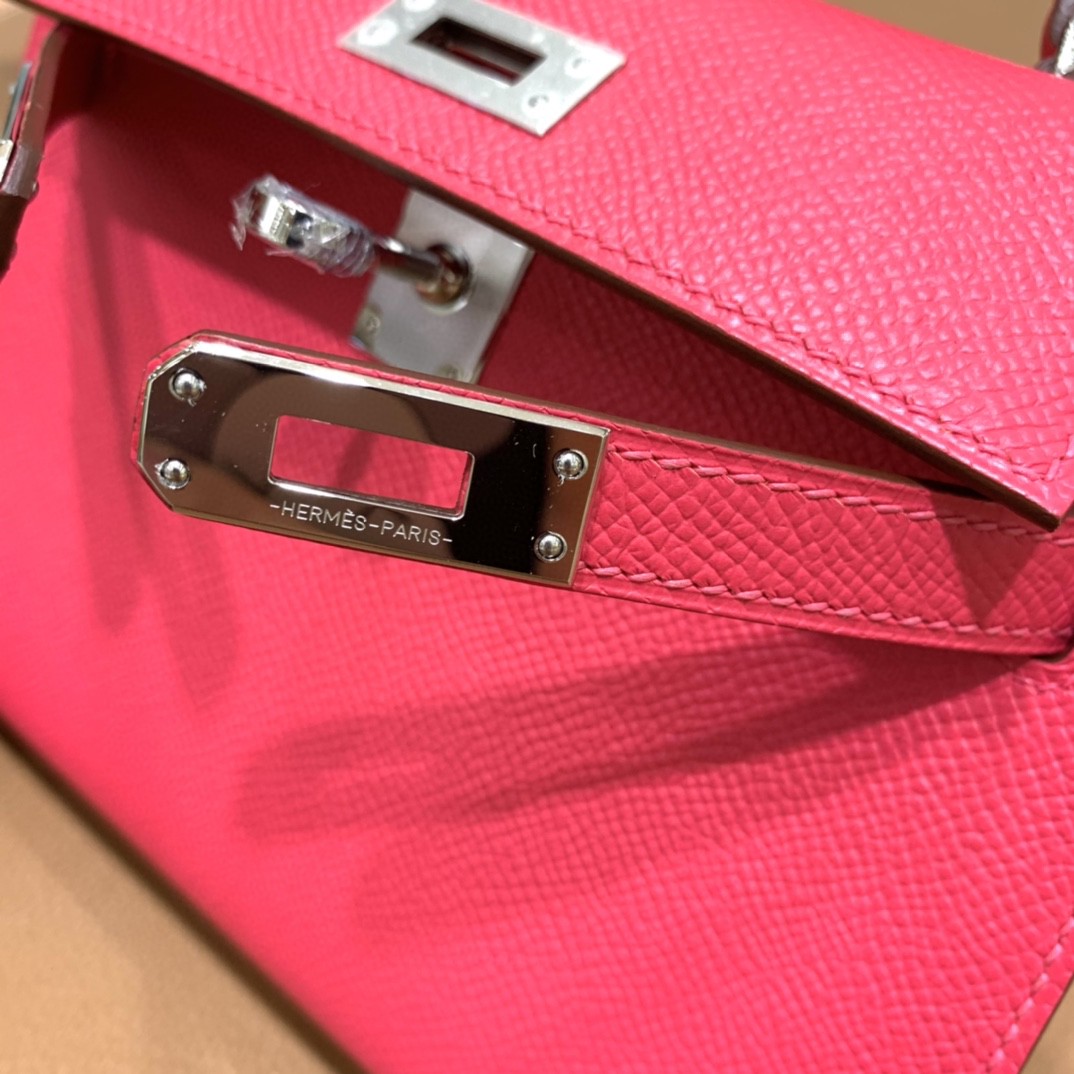 Hermès（爱马仕）mini Kelly 迷你凯莉 Epsom 银扣 i6极致粉 19cm 现货