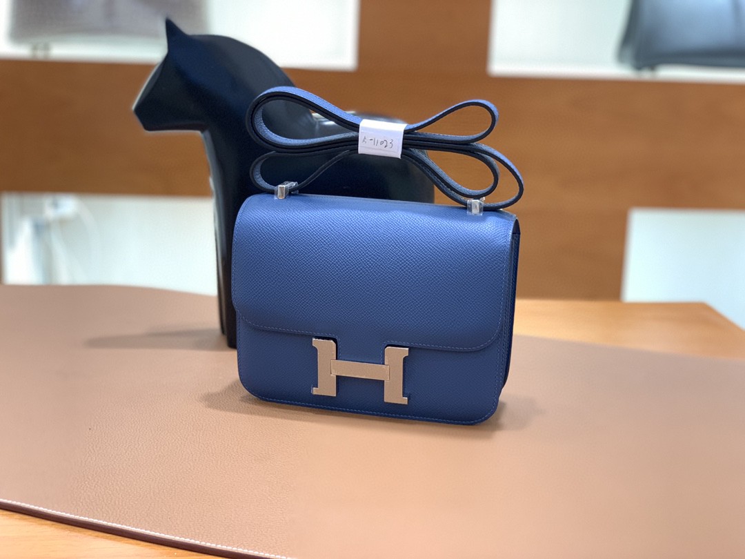 Hermès（爱马仕）Constance 空姐包 Epsom 玛瑙蓝 19cm 银扣