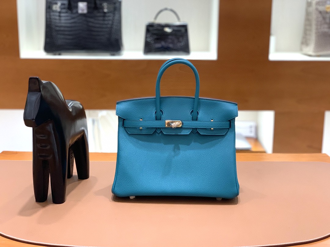 Hermès（爱马仕）Birkin 铂金包 Togo 孔雀蓝 金扣 25cm