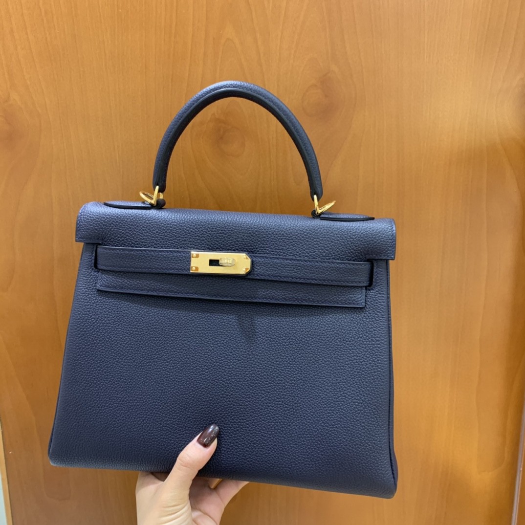 Hermès（爱马仕）Kelly 凯莉包 Togo 午夜蓝 金扣 28cm