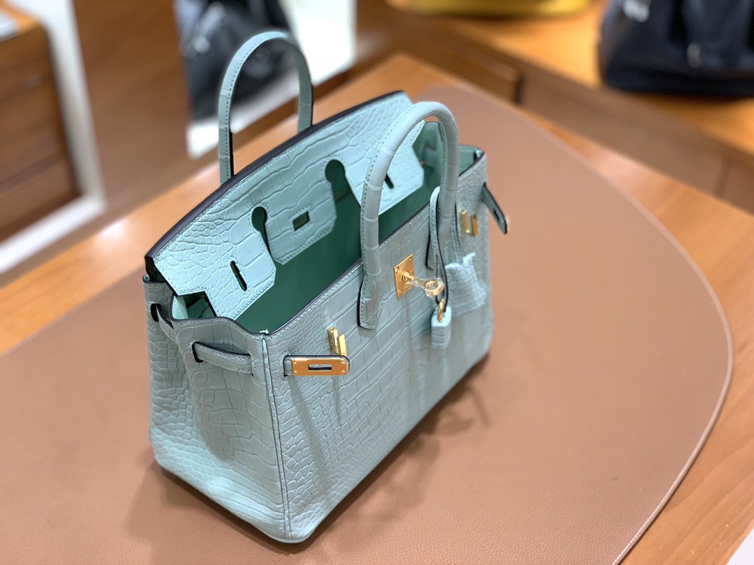 Hermès（爱马仕） Birkin 铂金包 雾面美洲鳄 薄荷绿 金扣 25cm