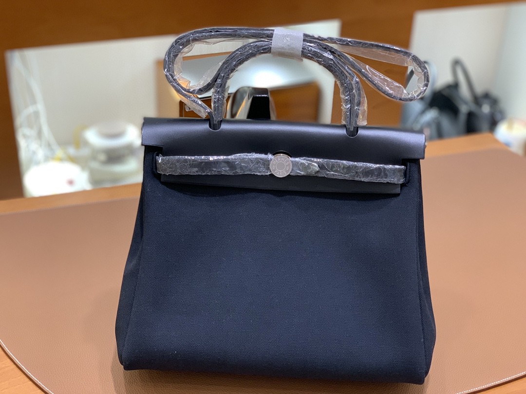 Hermès（爱马仕）herbag Box帆布 黑色 内缝 银扣 31cm