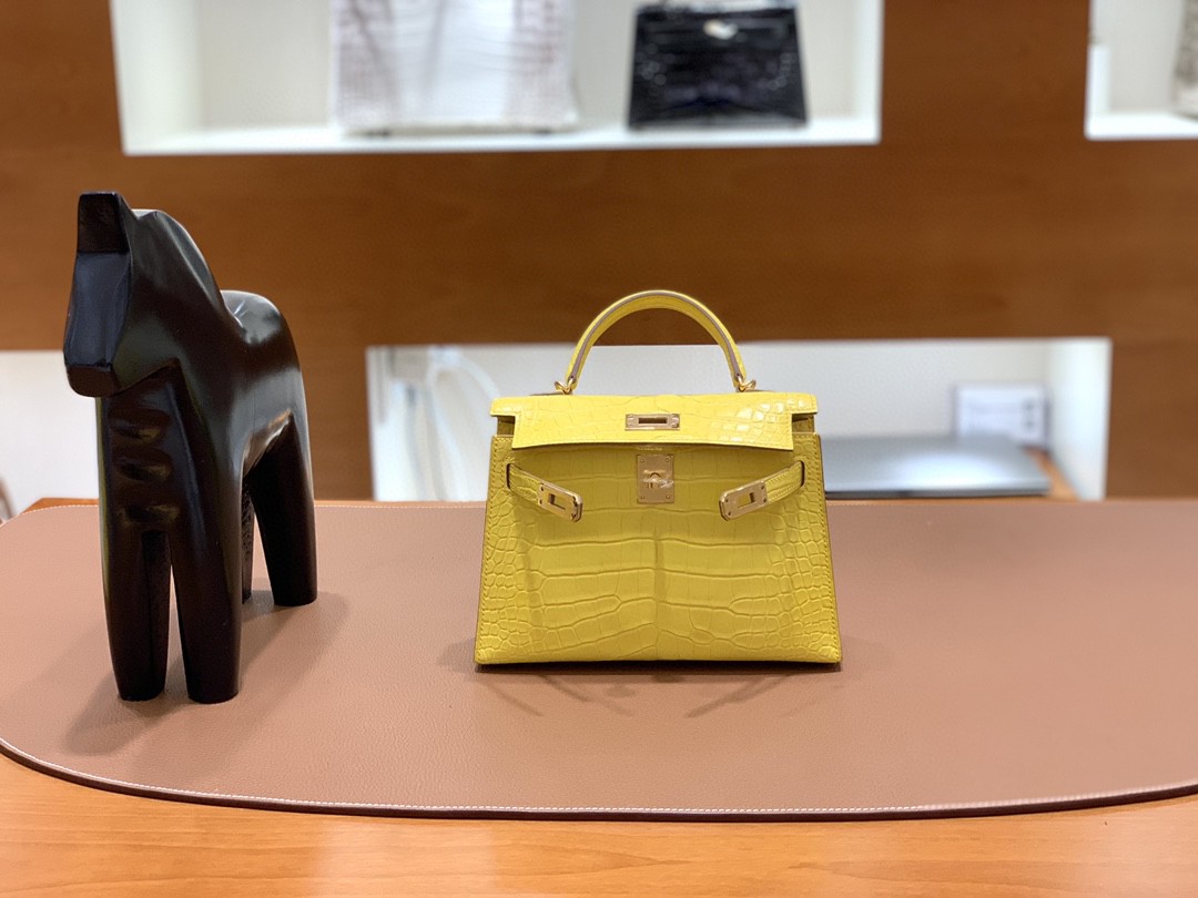 Hermès（爱马仕）mini Kelly 迷你凯莉 雾面美洲鳄 金盏花黄 金扣 19cm