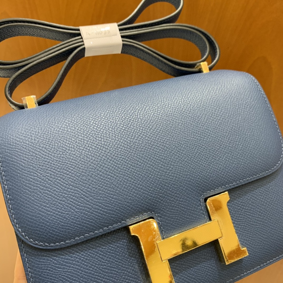 Hermès（爱马仕）Constance 空姐包 Epsom 玛瑙蓝 19cm 金扣