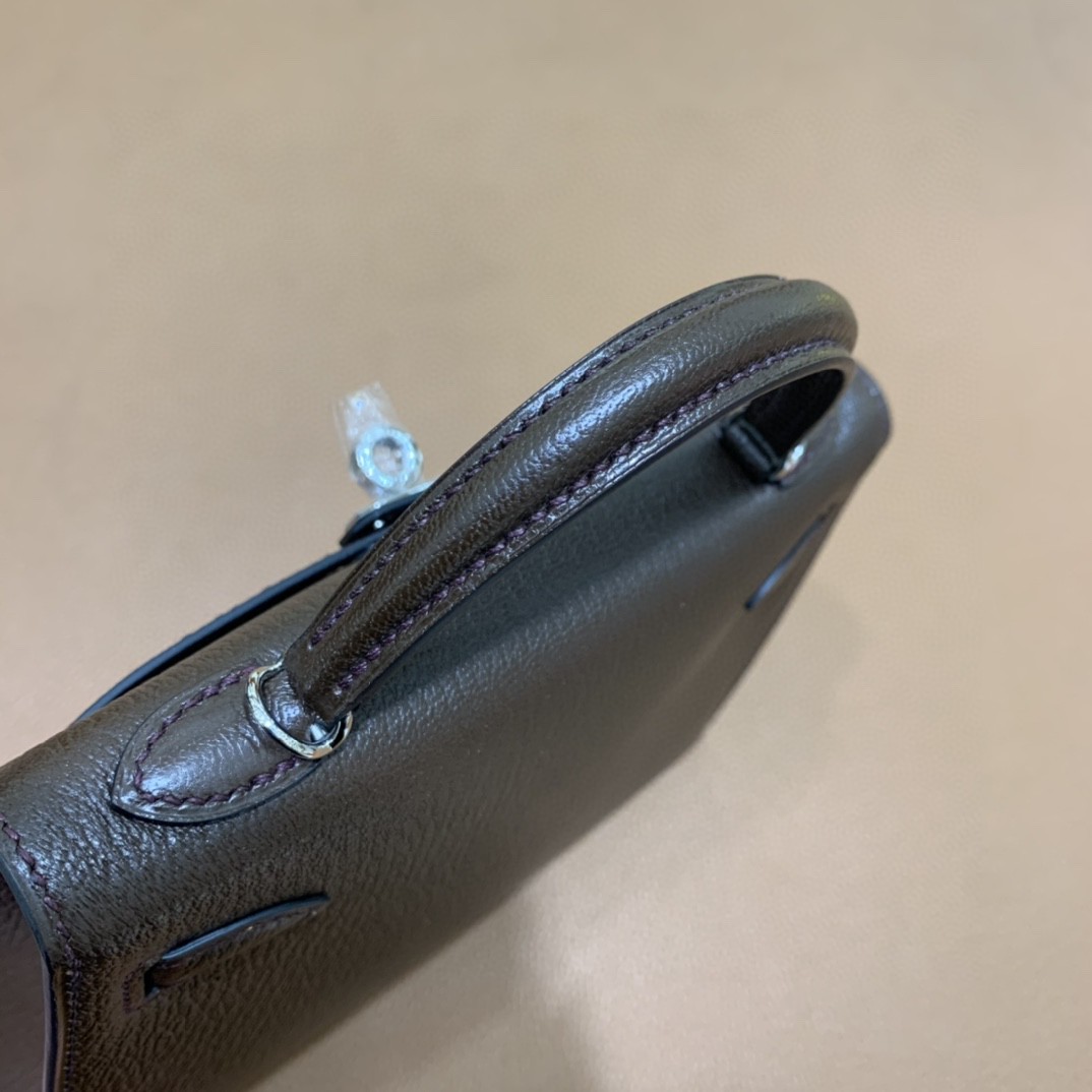 Hermès（爱马仕）mini Kelly 迷你凯莉 山羊皮 新色 哈瓦那色内拼陶瓷色 19cm 银扣