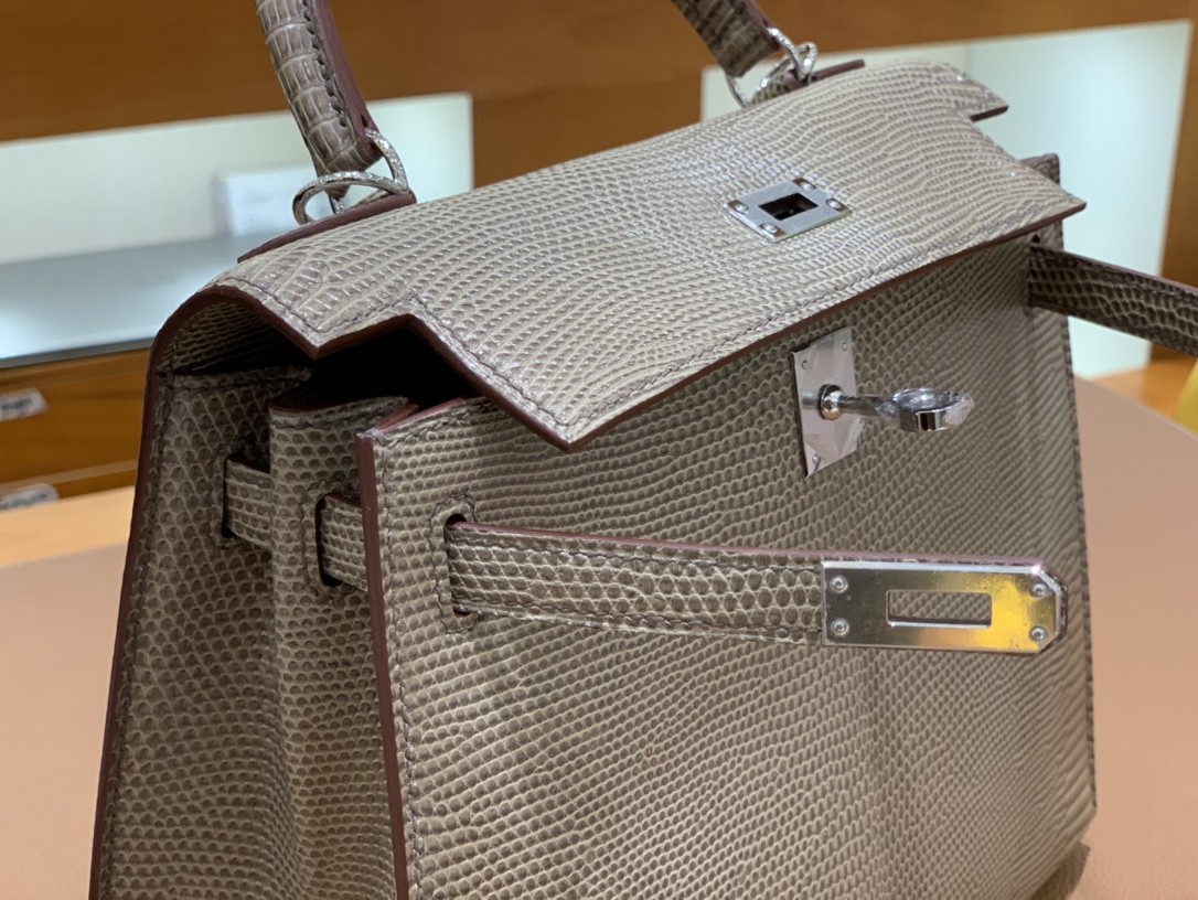 Hermès（爱马仕）Kelly 凯莉包 蜥蜴皮 斑鸠灰 银扣 25cm