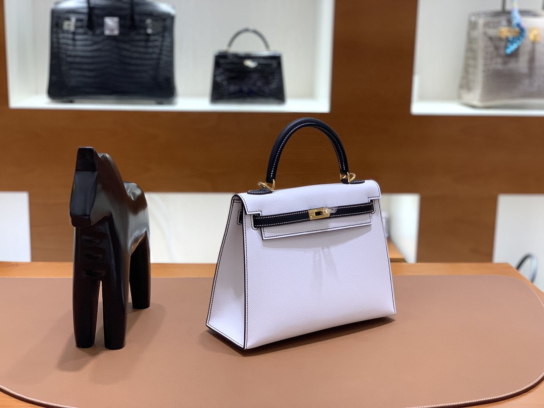 Hermès（爱马仕） Kelly 凯莉包 epsom 黑色拼纯白 金扣 反色线 25cm