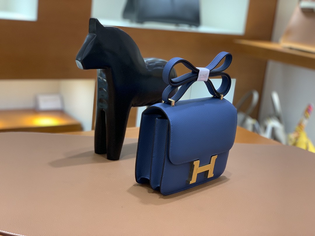 Hermès（爱马仕）Constance 空姐包 Epsom 玛瑙蓝 19cm 金扣