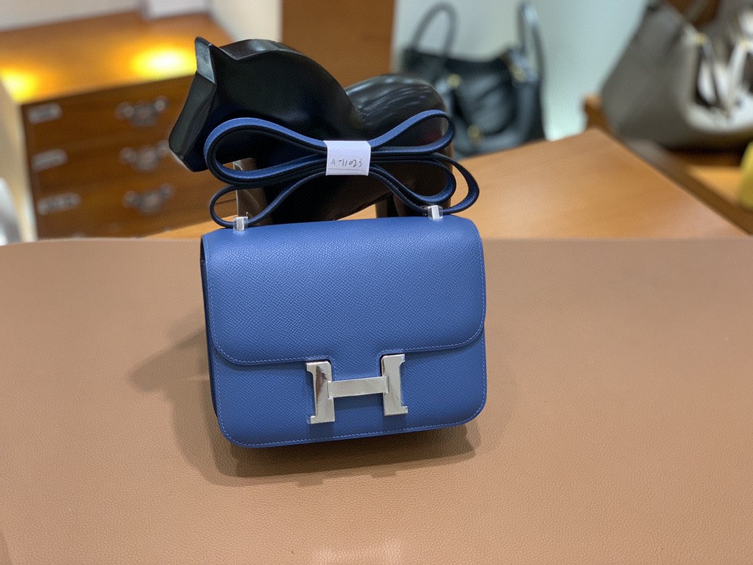 Hermès（爱马仕）Constance 空姐包 Epsom 玛瑙蓝 19cm 银扣