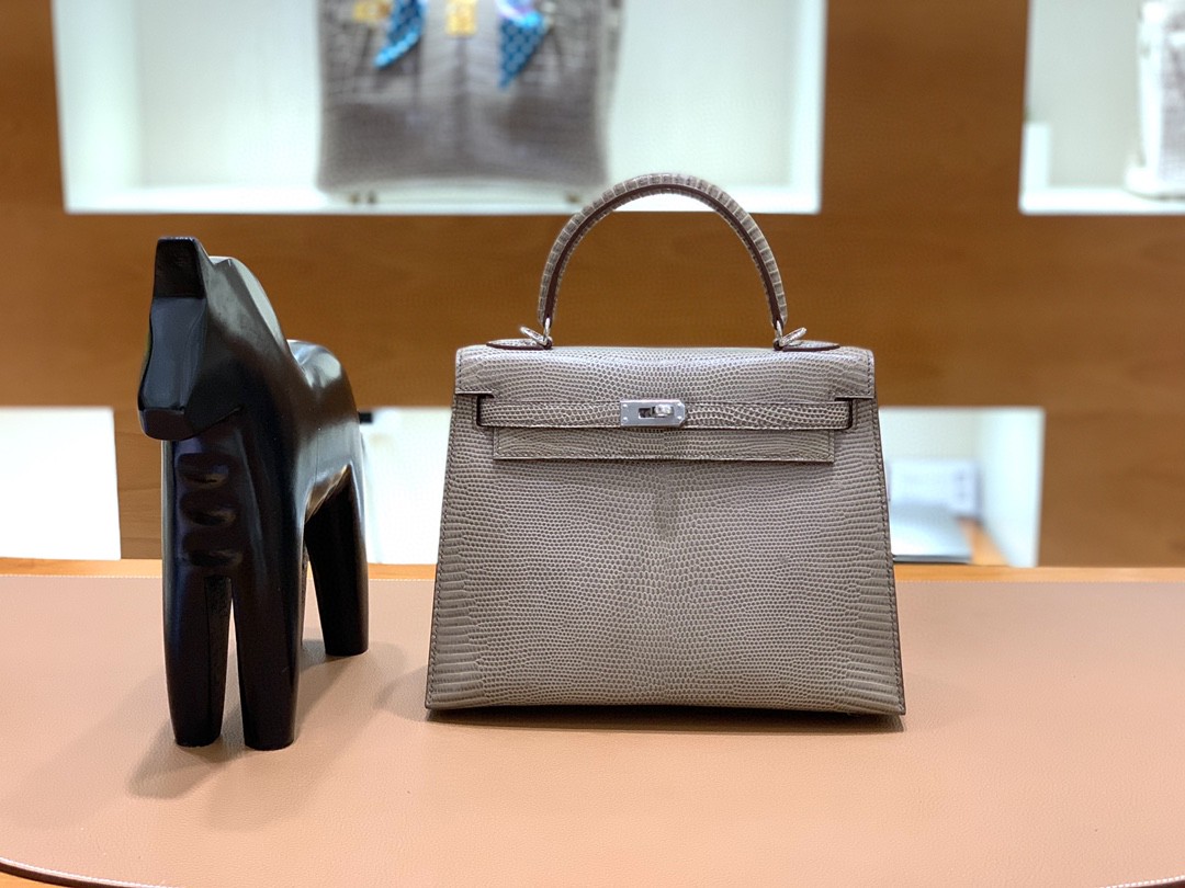Hermès（爱马仕）Kelly 凯莉包 蜥蜴皮 斑鸠灰 银扣 25cm