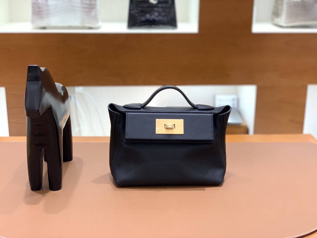Hermès（爱马仕）mini 2424 黑色 togo拼swift皮 金扣 现货