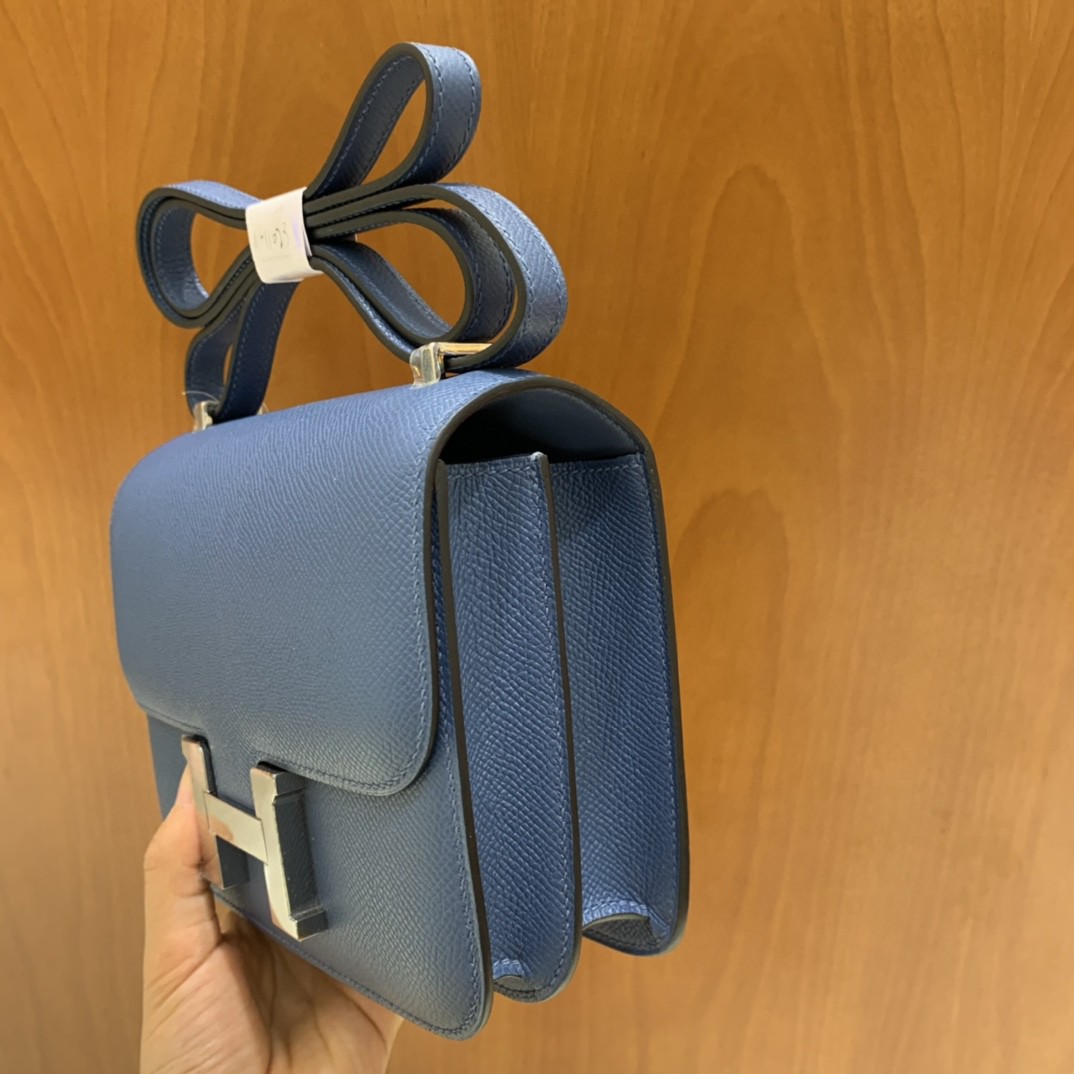 Hermès（爱马仕）Constance 空姐包 Epsom 玛瑙蓝 19cm 银扣