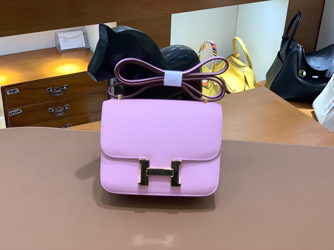 Hermès（爱马仕）Constance 空姐包 Epsom X9锦葵紫 19cm 金扣