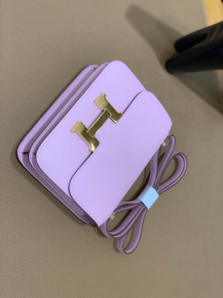 Hermès（爱马仕）Constance 空姐包 Epsom X9锦葵紫 19cm 金扣