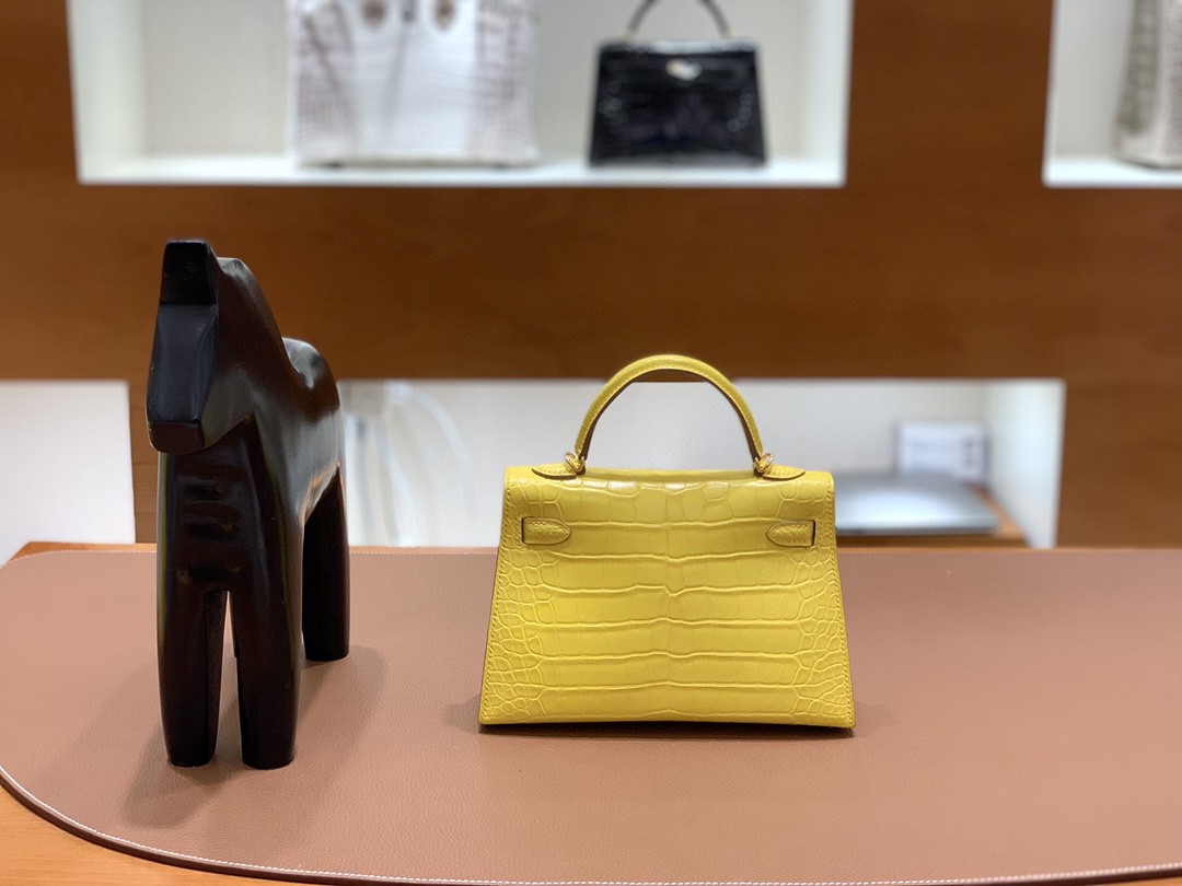 Hermès（爱马仕）mini Kelly 迷你凯莉 雾面美洲鳄 金盏花黄 金扣 19cm