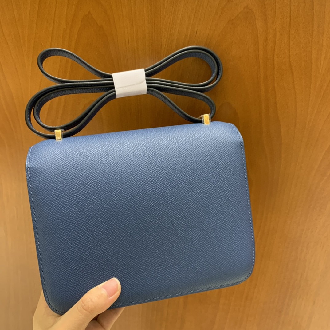 Hermès（爱马仕）Constance 空姐包 Epsom 玛瑙蓝 19cm 金扣