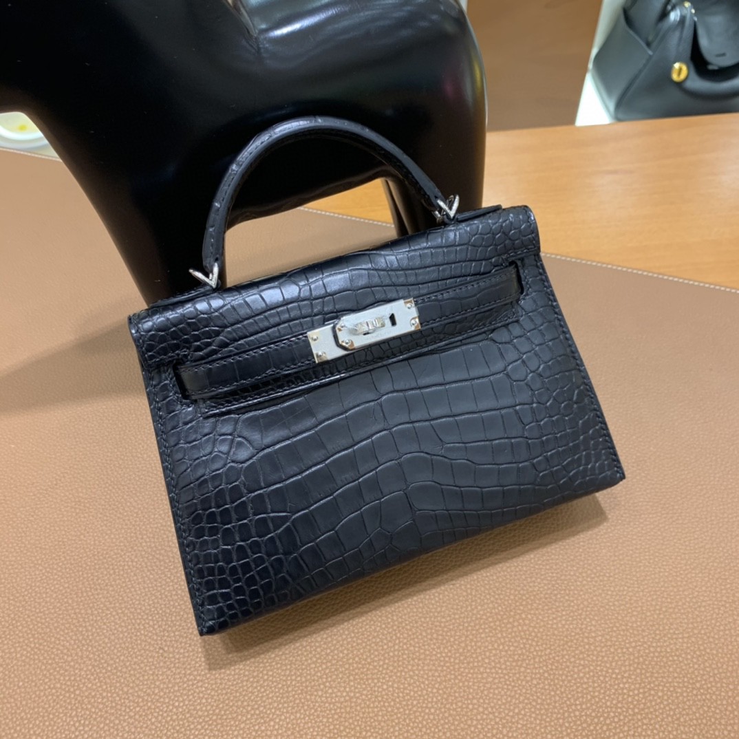 Hermès（爱马仕）Kelly 凯莉包 雾面 尼罗鳄 深海蓝 银扣 25cm