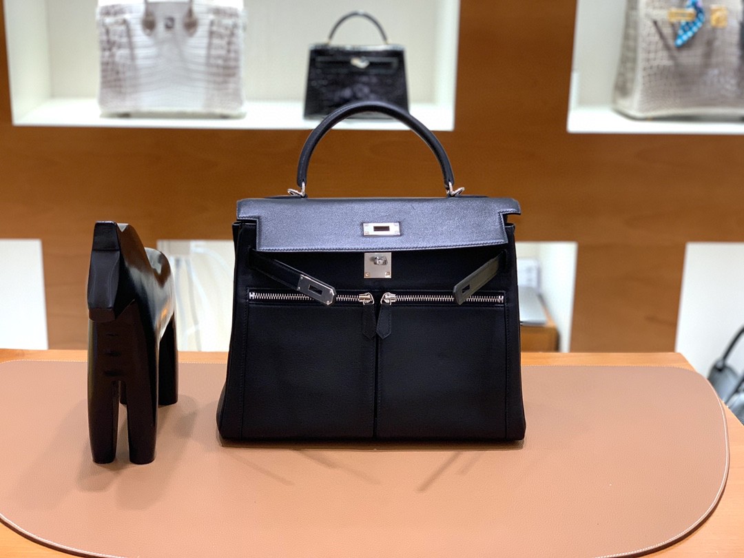 Hermès（爱马仕）Kelly lakis 黑色 swift皮 银扣 32cm 现货