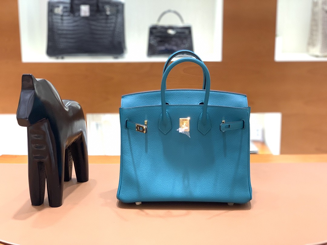Hermès（爱马仕）Birkin 铂金包 Togo 孔雀蓝 金扣 25cm
