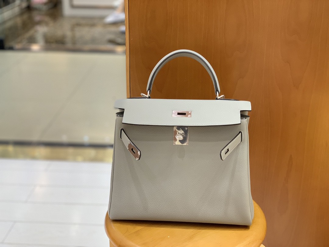 Hermès（爱马仕）Kelly 凯莉包 Togo 海鸥灰 银扣 28cm 现货
