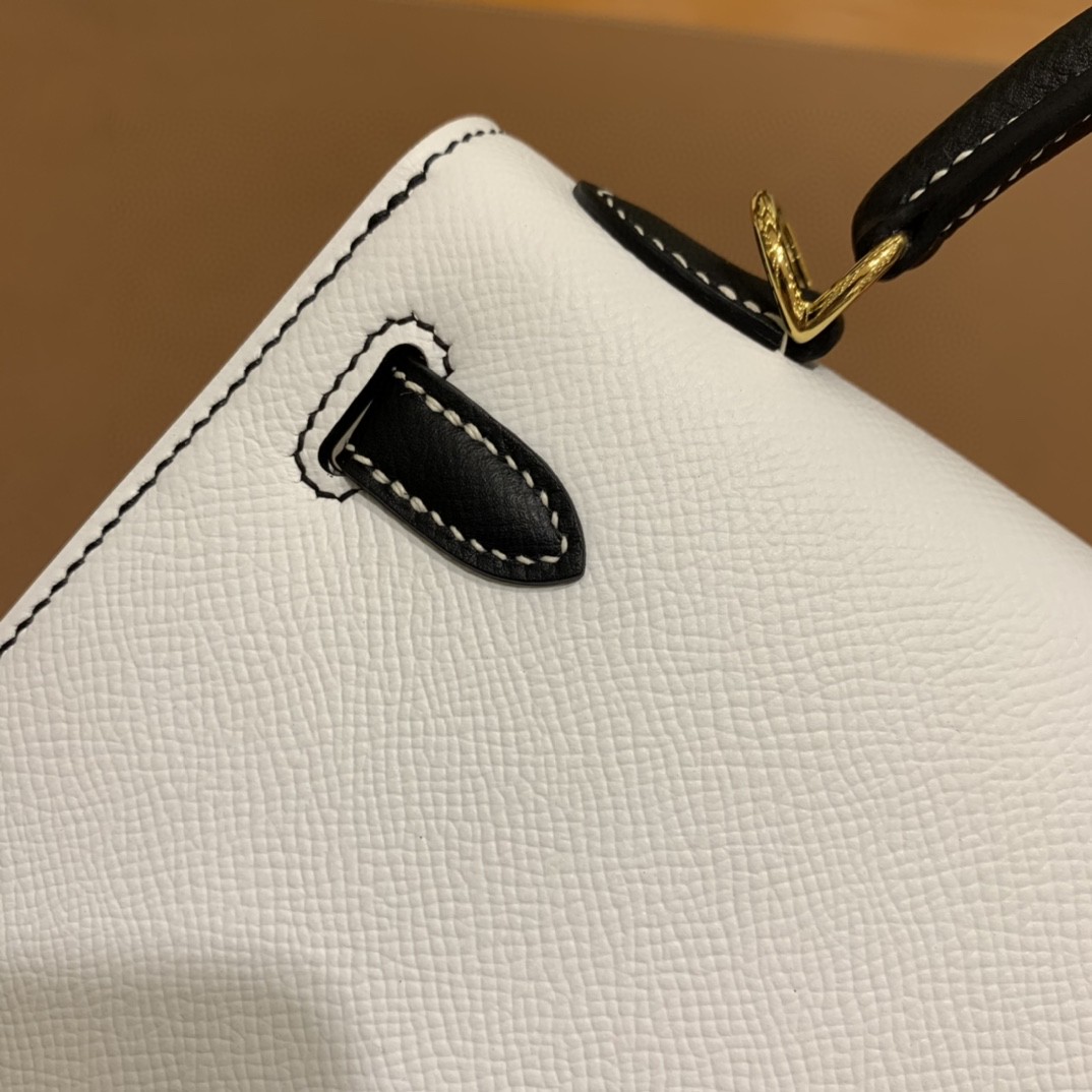 Hermès（爱马仕） Kelly 凯莉包 epsom 黑色拼纯白 金扣 反色线 25cm