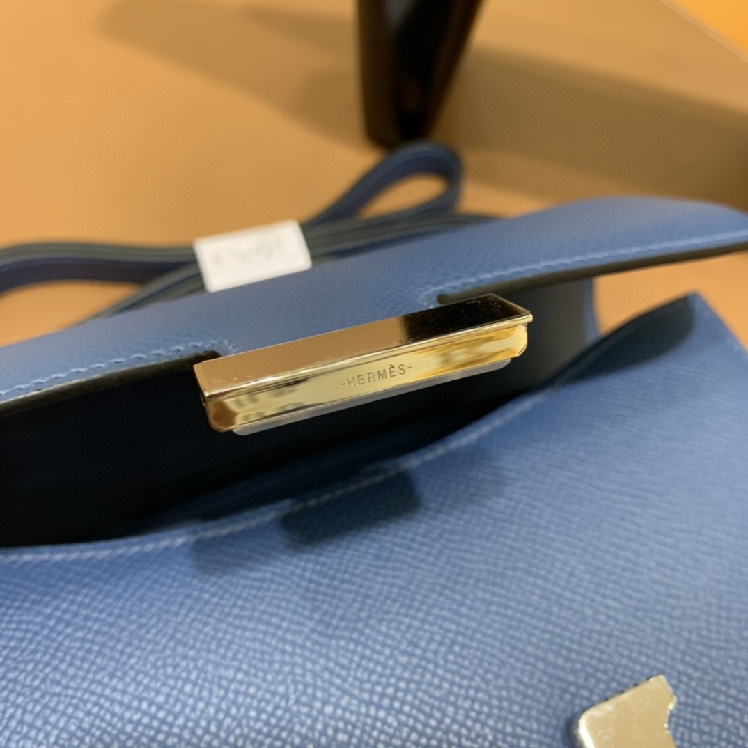 Hermès（爱马仕）Constance 空姐包 Epsom 玛瑙蓝 19cm 银扣