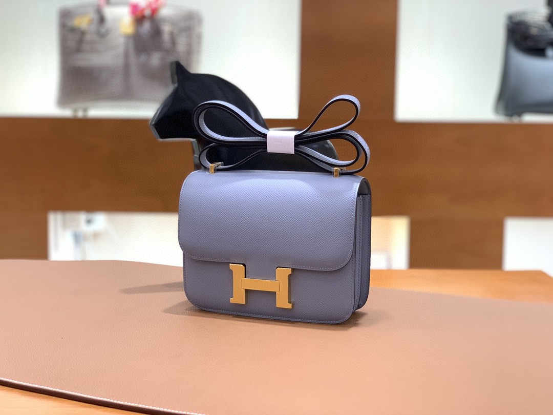 Hermès（爱马仕）Constance 空姐包 Epsom 亚麻蓝 19cm 金扣