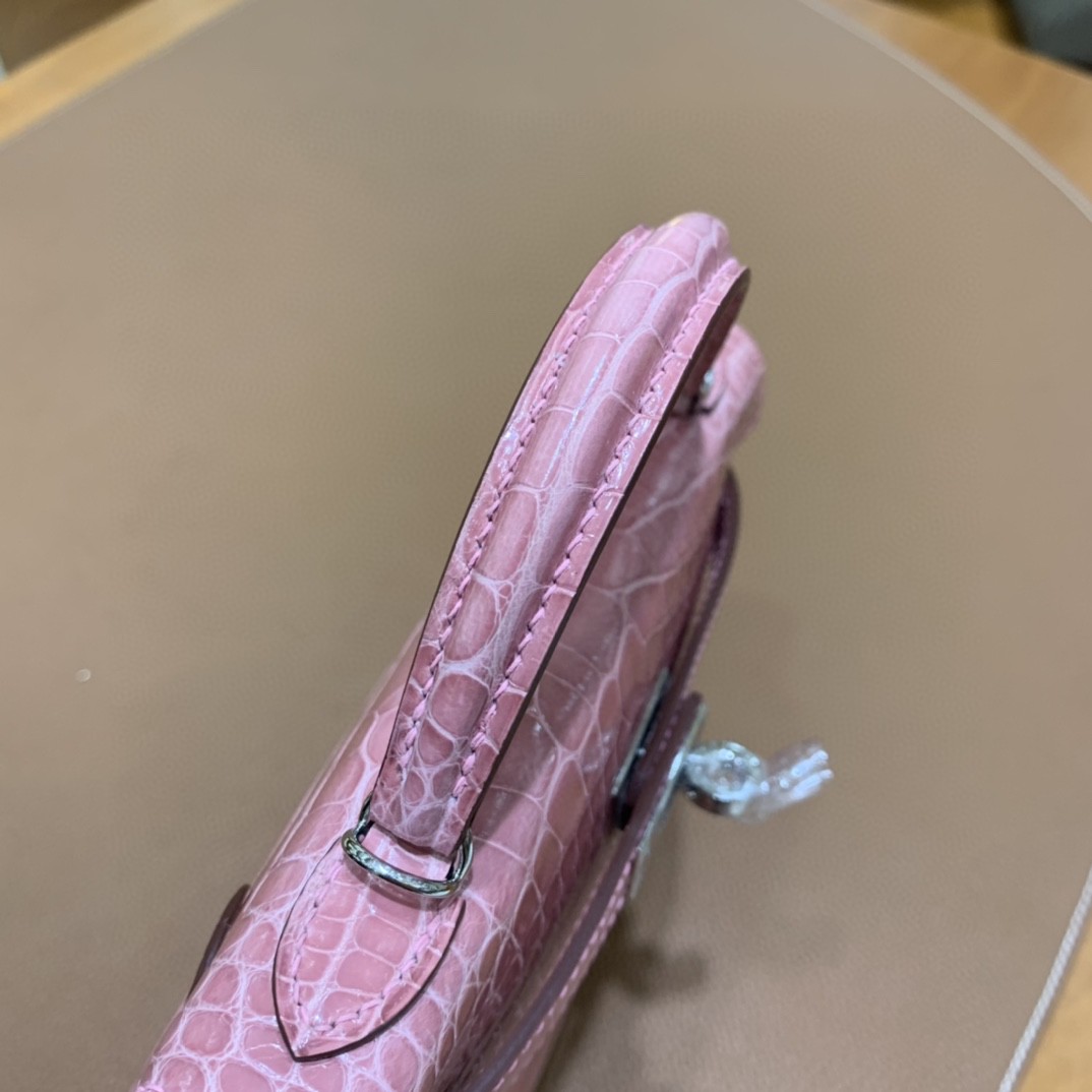 Hermès（爱马仕）minikelly 迷你凯莉 美洲鳄 樱花粉 19cm 银扣